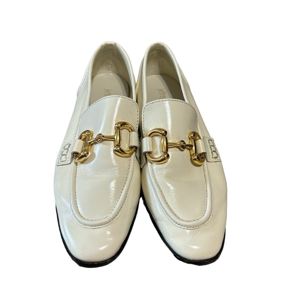 JEFFREY CAMPBELL 7 Velviteen Loafers Flats Ivory White Leather Gold Horse Bit